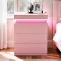 ADORNEVE Pink Nightstand with Charging Station and LED Lights | Night Stand by ADORNEVE