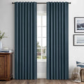 MIULEE 100% Blackout Linen Curtains 42 x 90 Inch Navy Blue 2 Panels | Thermal by MIULEE