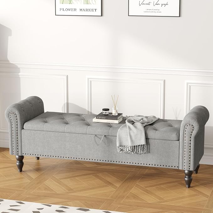 63” End of Bed Bench, Bedroom Bench - Image 8