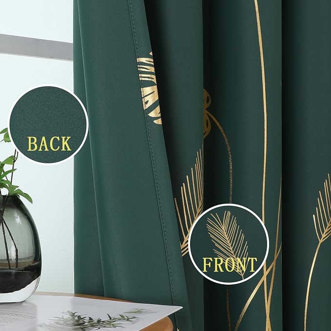 Green Blackout Curtains for Living Room 108 Inch Length 2 Panels Set, Thermal - Image 3