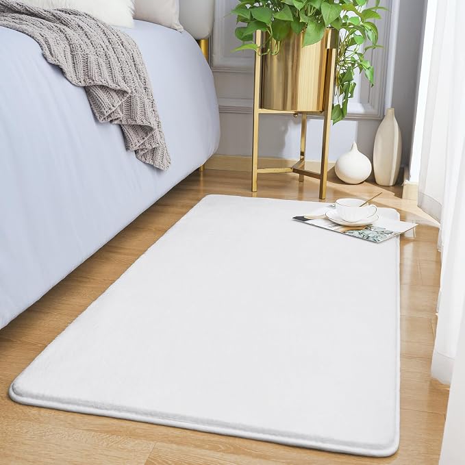 Modern Washable Runner Rugs, 2x4 Feet White Bedroom Runner Rug | Small Area Rugs by AmeareaDirect