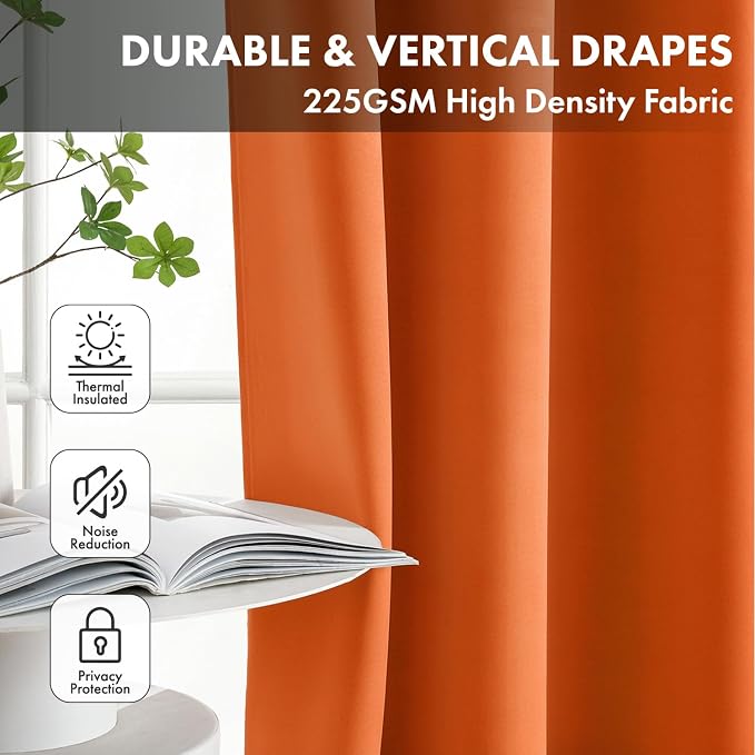 Short Fall Orange Blackout Kitchen Curtain W40 x L45 Inch 2 Panels | Thermal - Image 4