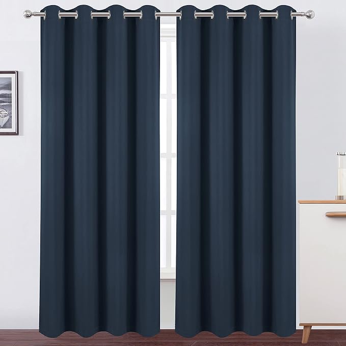 100% Blackout Curtains 52 x 95 Inch/Navy Blue Curtains 2 Panels - Image 2