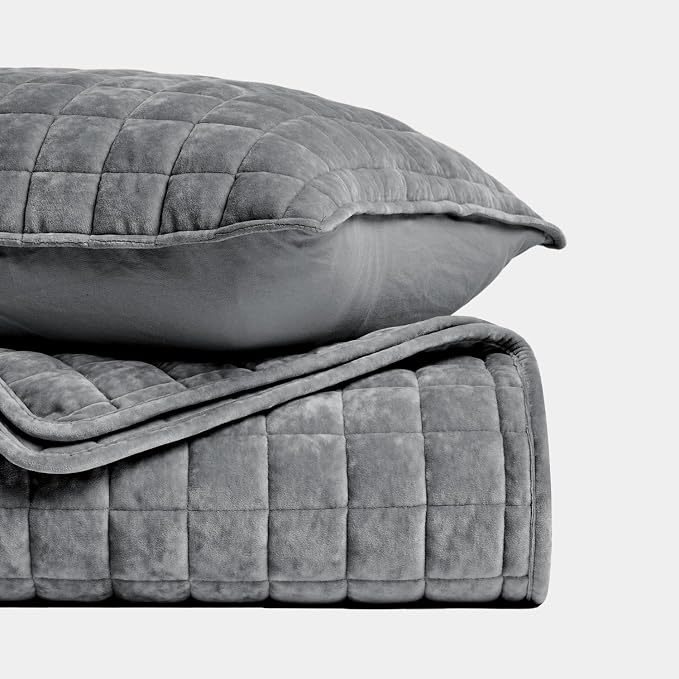 RECYCO Velvet Quilt Set, Oversized California King 118"x106", Charcoal Gray | - Image 5