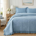Brandream Luxury 100% Cotton Quilt Set King Size Blue Floral Vine Matelasse by Brandream