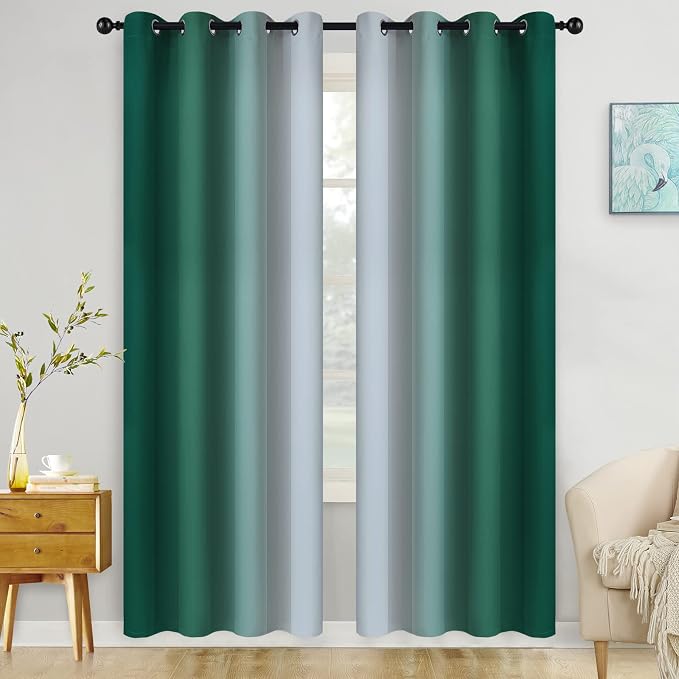 COSVIYA Curtains & Drapes Grommet Ombre Dark Green Curtains W52 x L84 Inch | by COSVIYA