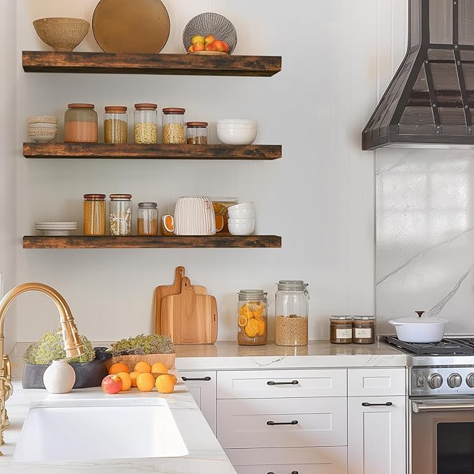 BAYKA Rustic Brown Floating Shelves 35.4in, Wall Mount Wood Shelf | Easy Install - Image 4