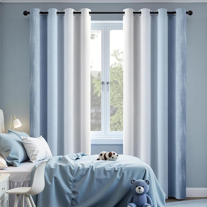 MIULEE Stone Blue and Greyish White Ombre Blackout Curtains 52Wx84L | Full Room - Image 6