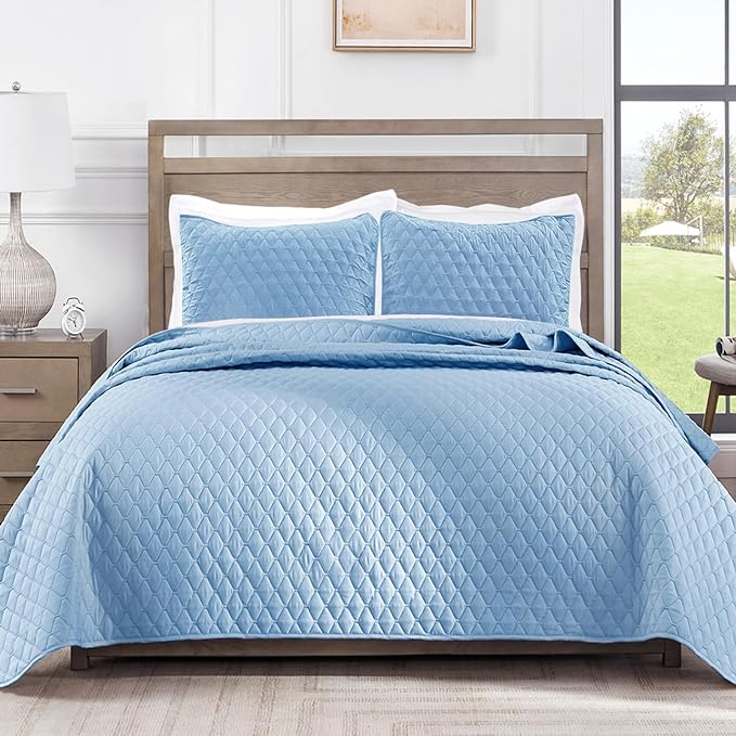 Exclusivo Mezcla Reversible Twin Quilt Bedding Set, Sky Blue | Lightweight by ExclusivoMezcla