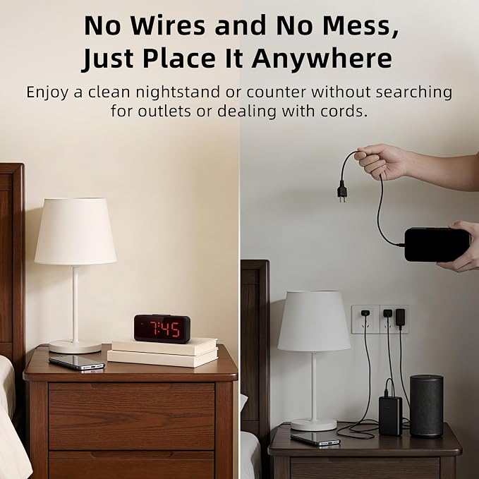 Battery Operated Small Alarm Clock: Compact Cordless Design | Digital Large - Image 2
