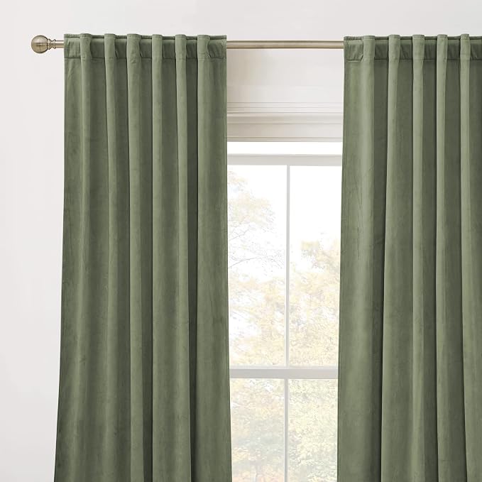 RYB HOME Sage Green Velvet Curtains - Image 3