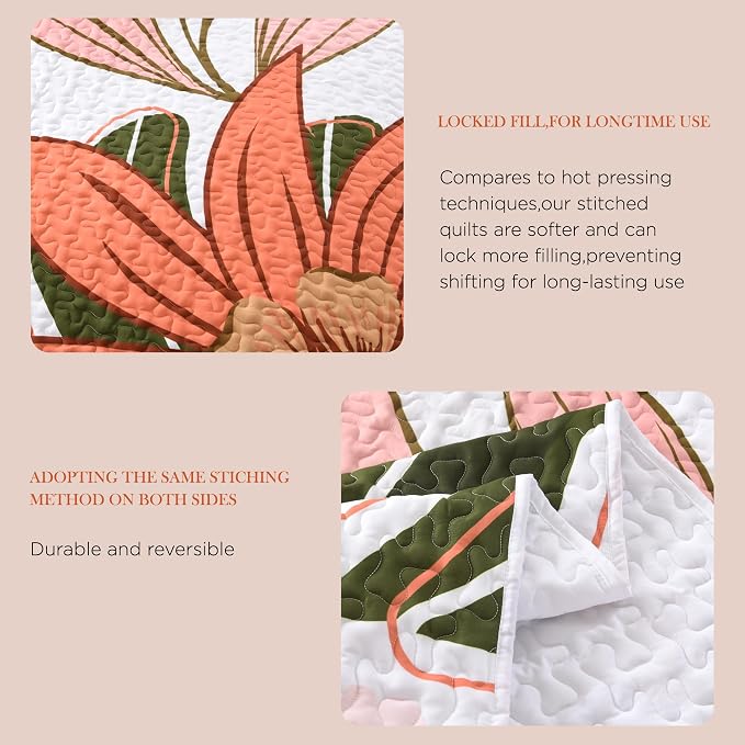 California King Quilt, Cal King Oversized Pink Floral Bedspread | 3 Pieces - Image 8