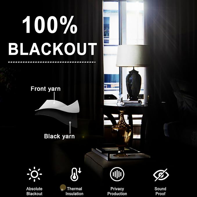 XWZO 100% Blackout Window Curtains 84 Inches Long- Thermal Insulated Black - Image 2
