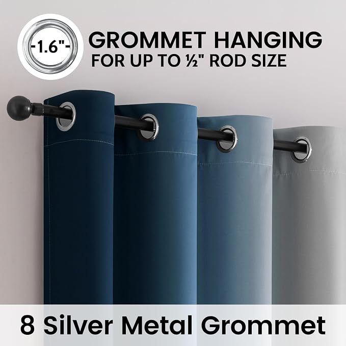SimpleHome 100% Blackout Ombre Bedroom Curtains Blue and Greyish White - Image 3