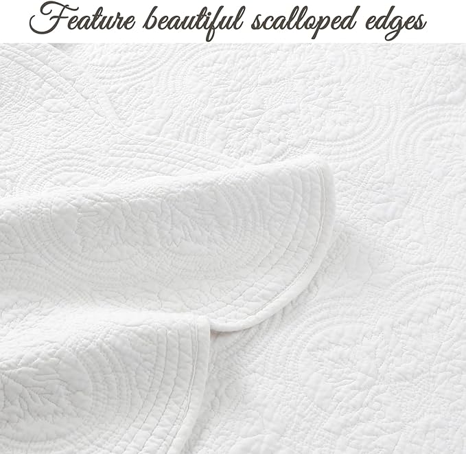 Cozy Line Home Fashions 100% Cotton Victorian Medallion Solid White Matelasse - Image 3