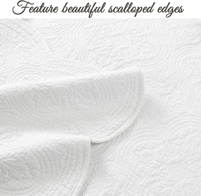 Cozy Line Home Fashions 100% Cotton Victorian Medallion Solid White Matelasse - Image 3