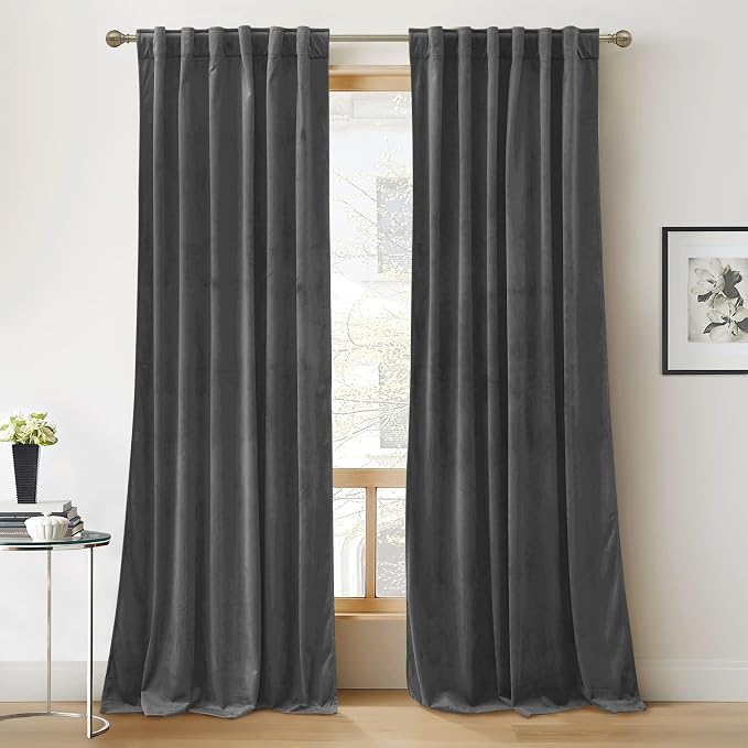 RYB HOME Grey Velvet Blackout Curtains 96 inches by RYBHOME