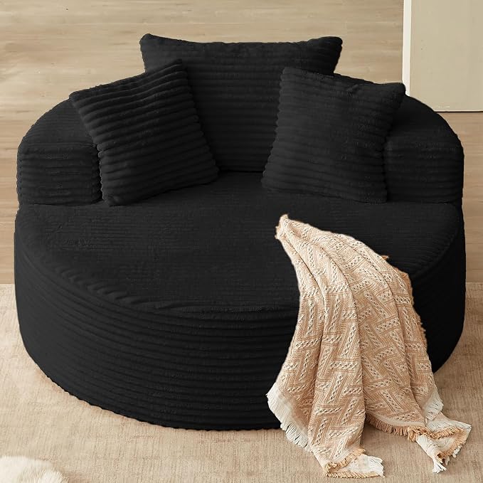 Oversized Round Chair Lounge Chaise Indoor, Upholstered Corduroy Deep Seat by Lakifun