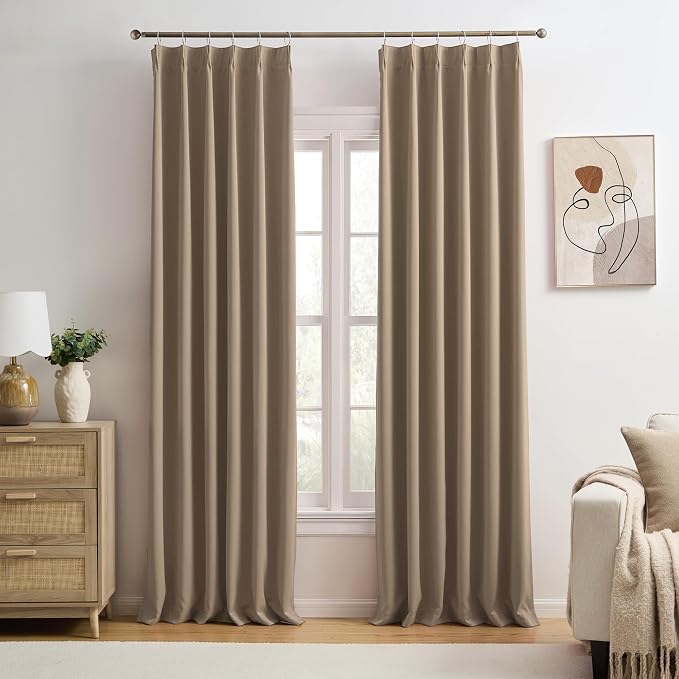 Cappuccino Blackout Curtains 138 Inches Long 11.5 feet Tall, Extra Long Pinch by KEQIAOSUOCAI
