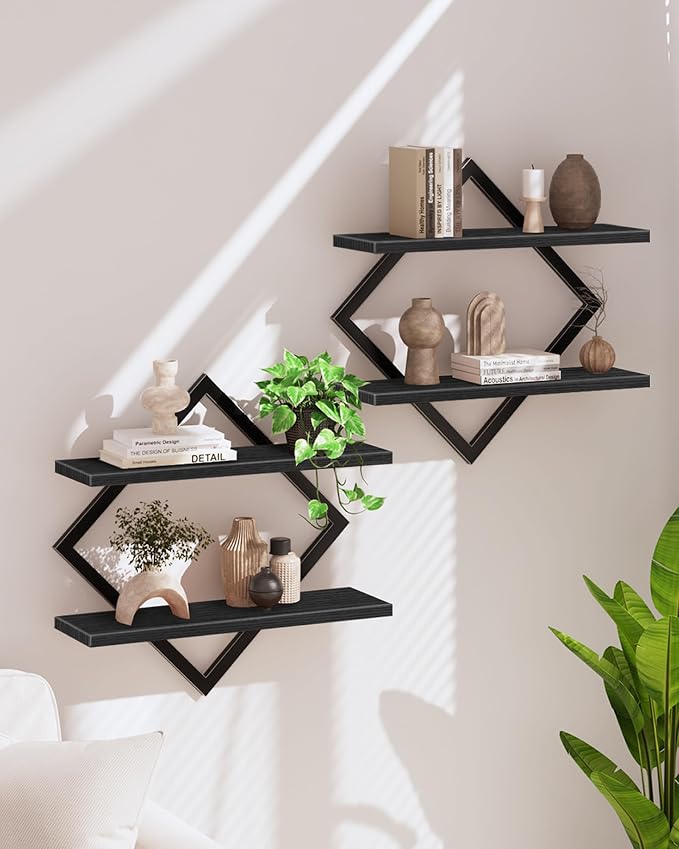 Floating Shelves, 2-Tier Hanging Shelves, Wall Shelf Set of 2, Wall Mounted by Choezon