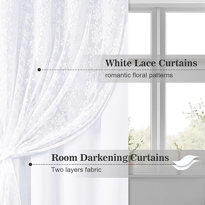 Yinhua White Curtains for Living Room Double Layer Blackout Curtains for - Image 2