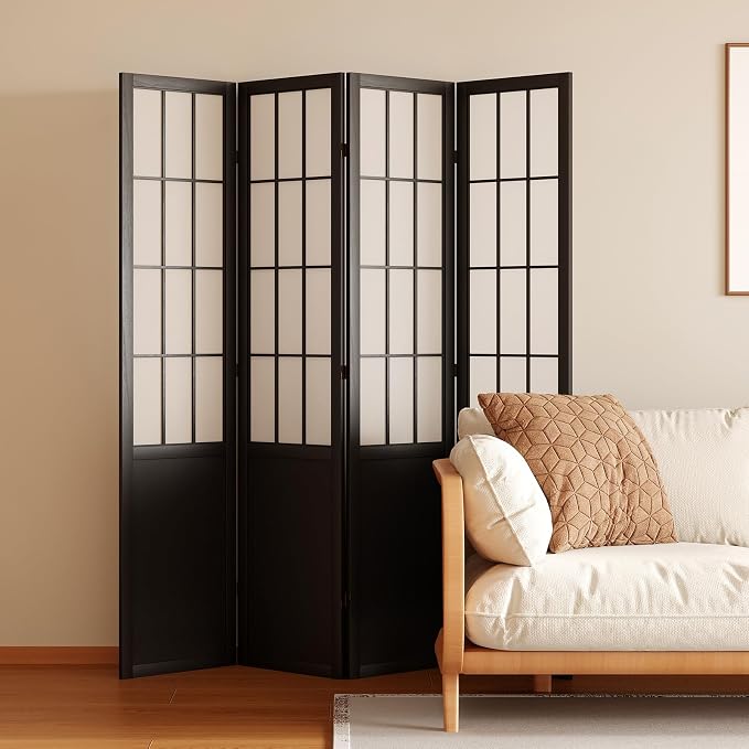 Room Divider, 66.9Inch Tall Japanese Shoji Style Folding Wood Screen by Svimi