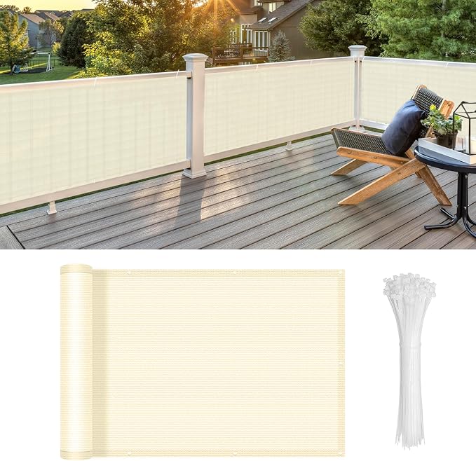 LOVE STORY Custom Size 3' x 35' Balcony Privacy Screen Cover, Butter Cream | by LOVESTORY