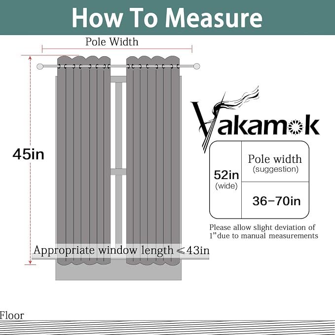 Yakamok Dark Grey 100% Blackout Curtains 45 Inches Long 52" Wide 2 Panels | - Image 8