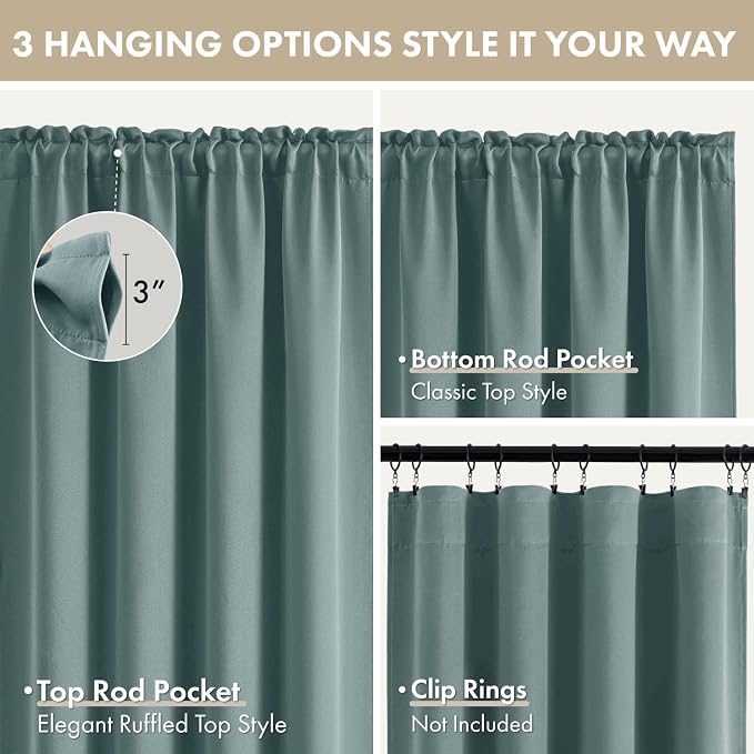 MIULEE 4 Panel Set Short Bedroom Blackout Curtains 54 Inch Long Dusty Blue | - Image 8