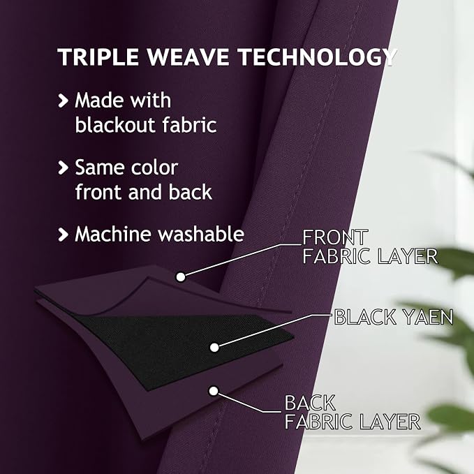 COSVIYA Grommet Purple Blackout Room Darkening Curtains 96 inch Long | Thick - Image 3