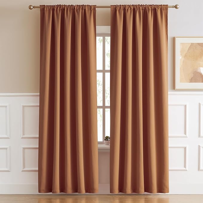 Caramel Curtains 2 Panels Set, Room Darkening Mid Century Cognac Modern Decor by DUALIFE