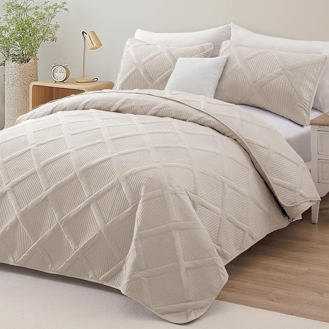 Exclusivo Mezcla Quilt King Size, Brich Beige | Soft Bedspreads - Image 2