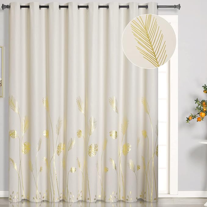 Cream Beige Curtain for Sliding Door 100W x 84L Inch Long Gold Palm Curtains by ESTELARTEXTILER