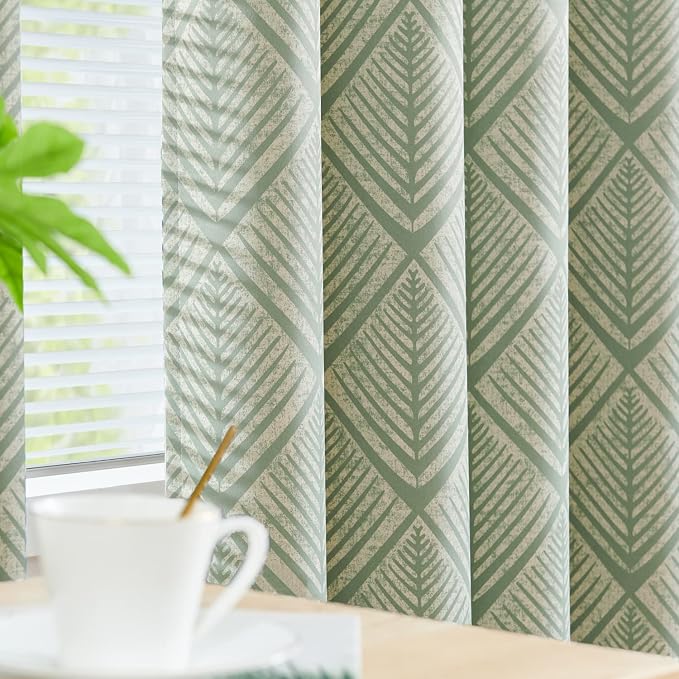 jinchan Sage Green Blackout Curtains Geometric Grommet 63 inch 2 Panels | Room - Image 3