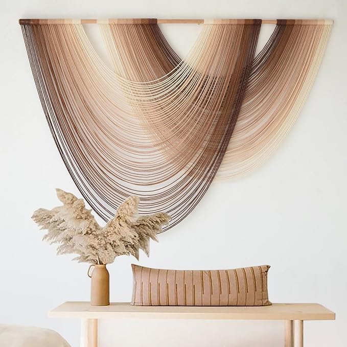 Macrame Wall Hanging Dip Dyed Large Boho Brown Fiber Wall Art 57"W*39"L | Hand - Image 4