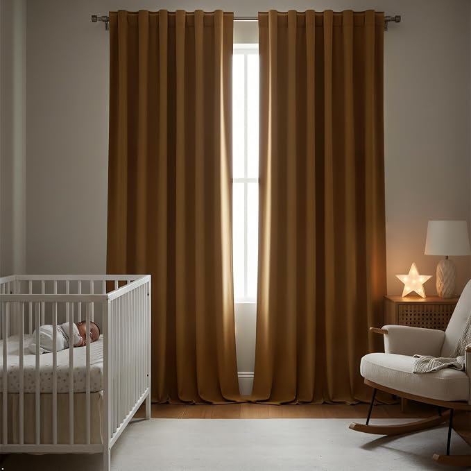 Timeper Gold Brown Velvet Curtains 96 inches 2 Panels, Light Blocking Curtains - Image 5
