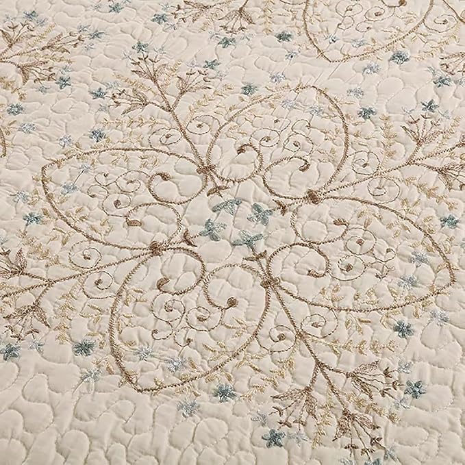 ROOMLIFE Quilt Set Queen Size 3D Floral Embroidery Pattern 3-Piece Cotton - Image 8