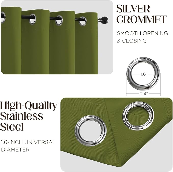 CUCRAF Green Blackout Curtains 63 inch Length 2 Panels Set, Room Darkening - Image 2