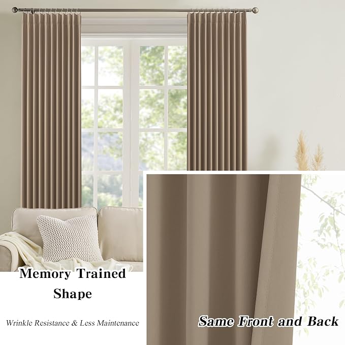 Cappuccino Pinch Pleated 72 Inch Wide Curtains 72 x 105, Thermal Insulated - Image 6