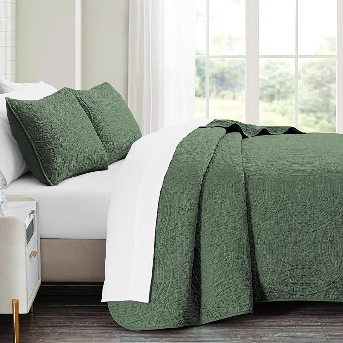 akkialla Queen Quilt Bedding Set, Olive Green Ultrasonic Full/Queen Quilt Set - Image 4
