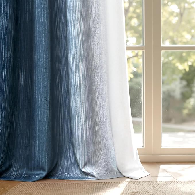 MIULEE Royal Blue and Greyish White Ombre Blackout Curtains 52Wx96L | Full Room - Image 9