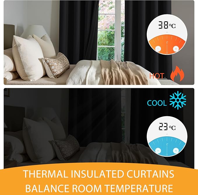 RYB HOME 100% Blackout Curtains 63 inches Length, Thermal Insulated | Thermal - Image 5