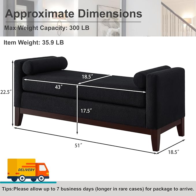 51" Full Size End of Bed Bench for Bedroom Living Room - Image 2