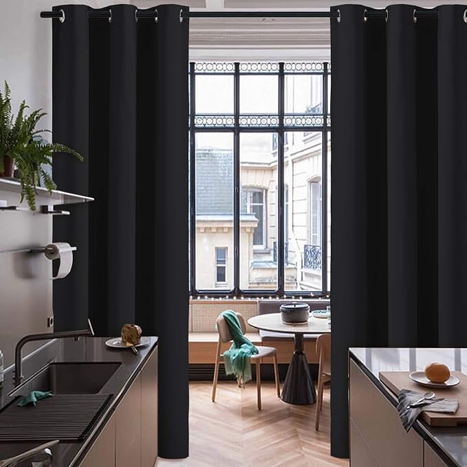 RYB HOME 60 inch Wide Black Blackout Room Divider Curtain - Image 2