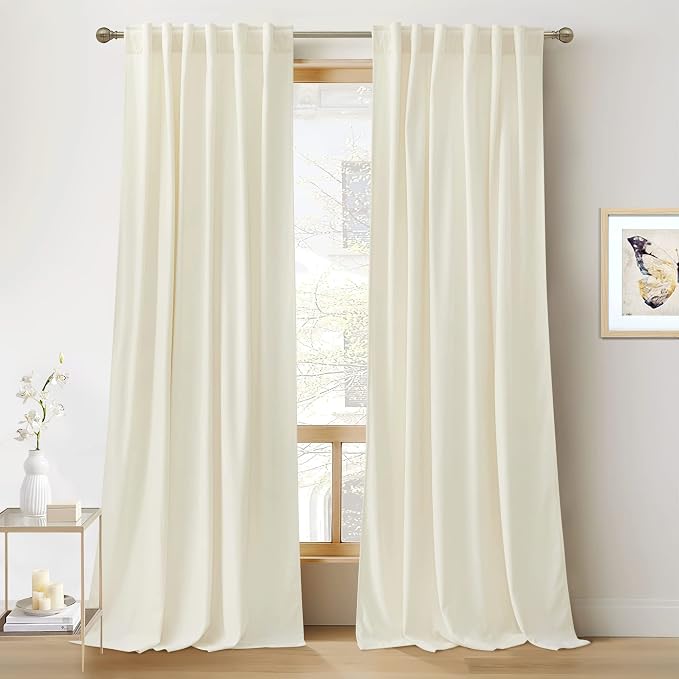 RYB HOME Cream Velvet Curtains 100 inches Long, Long Floor Length Drapes | Room by RYBHOME