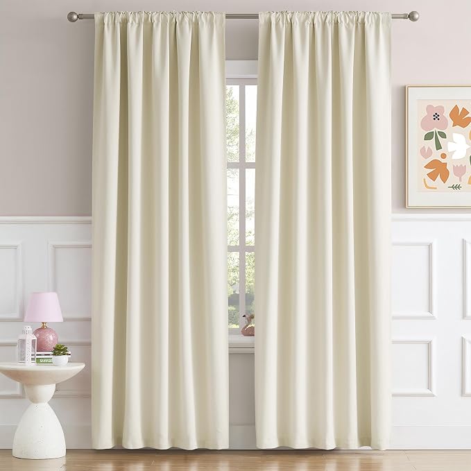 Buttercream Beige Curtains 63 Inch Length 2 Panels Set Room Darkening Window - Image 2