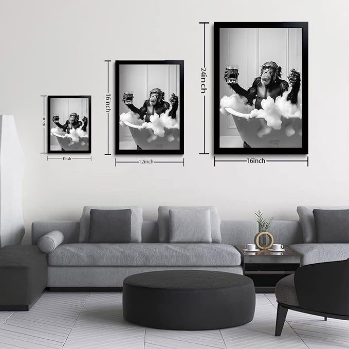 OIQArtOIQ Funny Bathroom Framed Wall Art Black and White Animal Canvas Wall Art - Image 5
