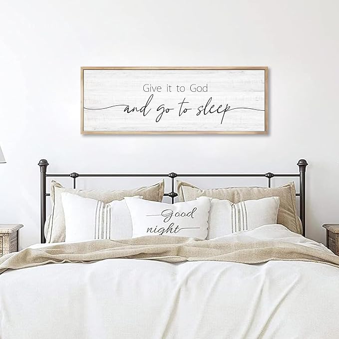 Give It to God and Go to Sleep Sign Framed Large 41''×15'' Above Bed Wall Decor by Rutiyoka
