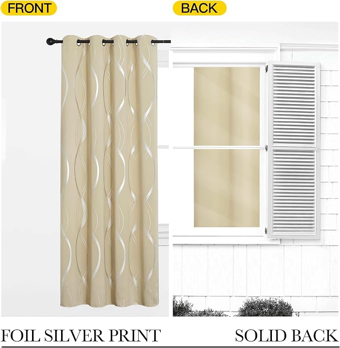 NICETOWN Wave Line Foil Print Curtains 52 x 84 Inch, Biscotti Beige | - Image 8