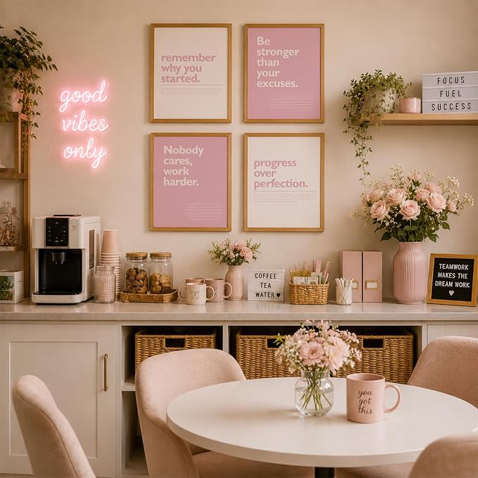 DSHFG Pink Motivational Inspirational Office Wall Art Decor Prints Set of 4 | - Image 5